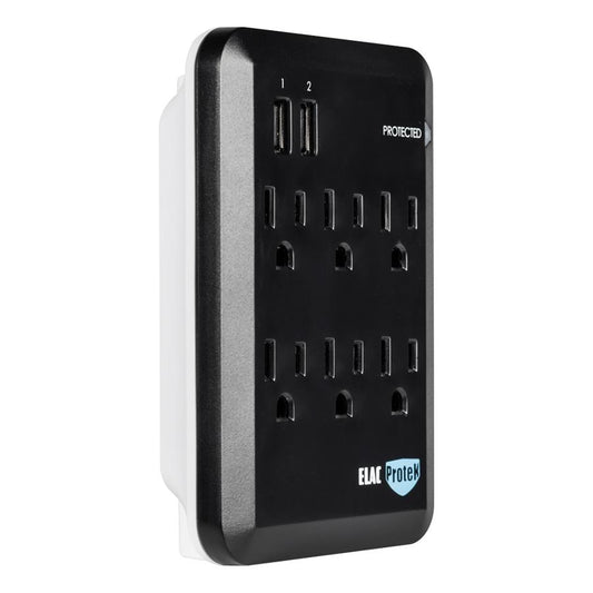 ELAC PROTEK 6 OUTLET SURGE PROTECTOR WITH USB BLACK PB62S