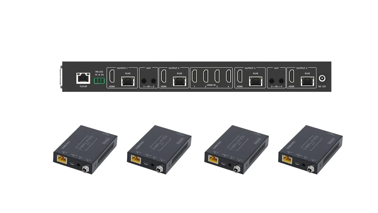 SIMPLIFIED 50M 4X4 SCALING HDMI MATRIX KIT W/ 4 RX MX44KT